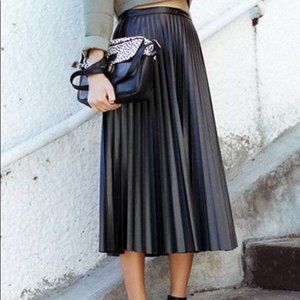 7for All Mankind Faux Leather Pleated Skirt